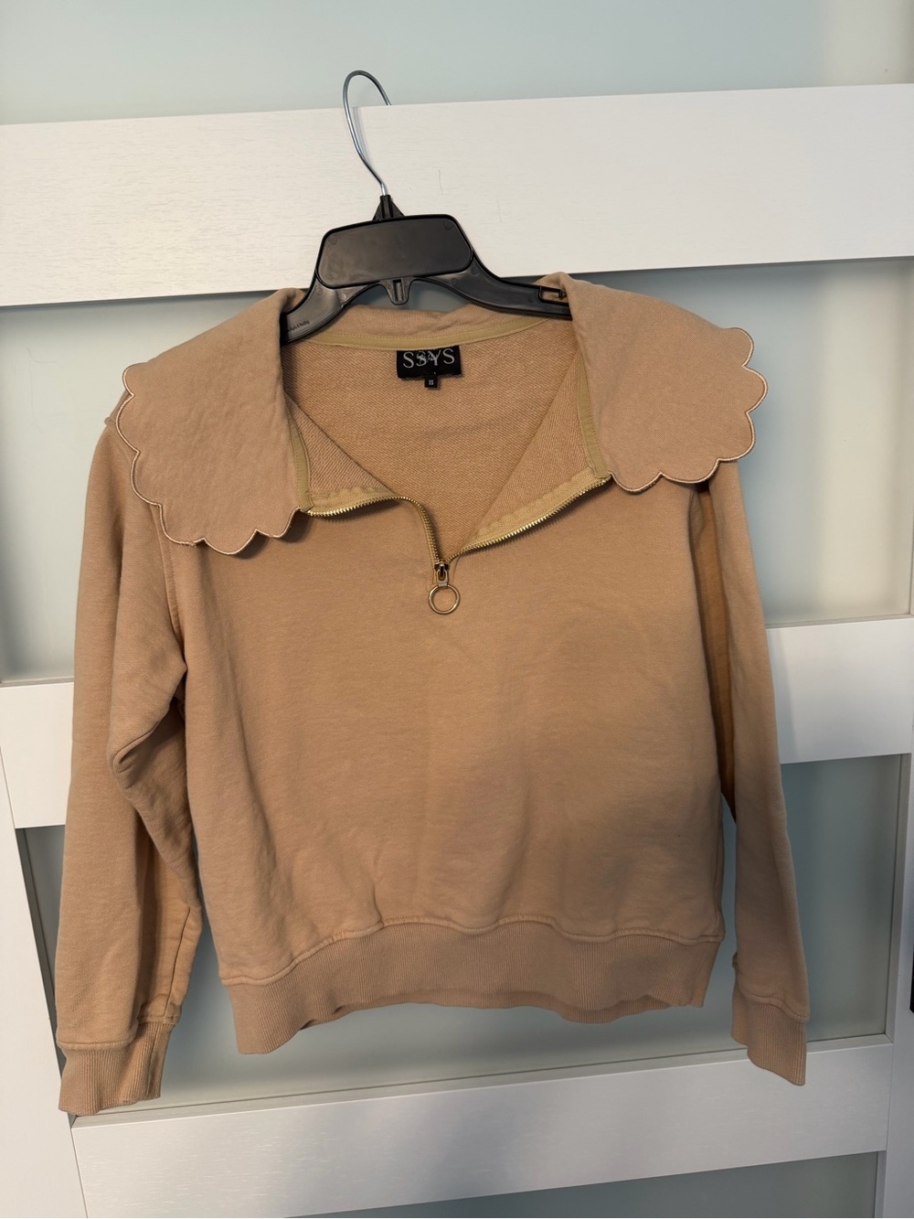 SASS Scallop-Collar Half-Zip Sweatshirt - Camel